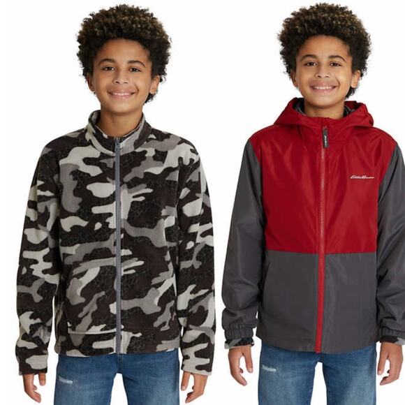 Eddie Bauer Boys' Lone Peak 3-In-1 black Red Jacket size 7/8 NWT - Picture 1 of 8